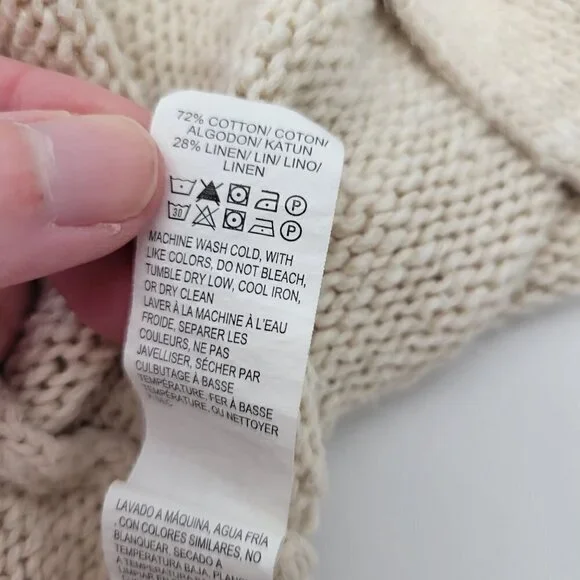 Lucky Brand Women's Cream Colored Cotton/Linen Blend Boho Crop Cardigan Size S - Picture 9 of 12